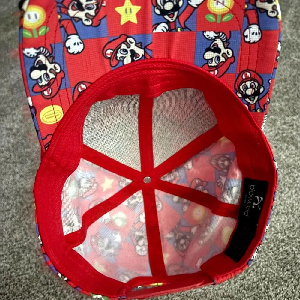 Nintendo Super Mario Snapback Hat Cap Red Checkerboard BioWorld Adjustable OSFM
